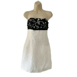 Michael Kors Collection Womens Sz 2 White Black Crochet Overlay Mini Dress Italy
